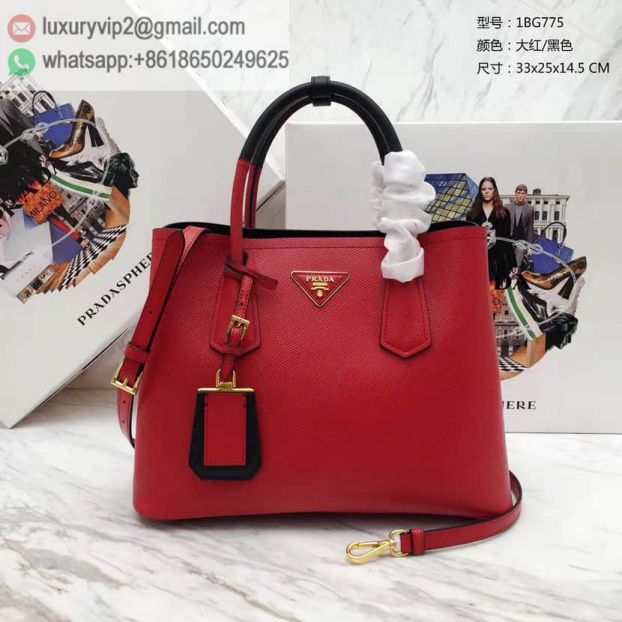 PRADA Leather mini 1BG775 Red Black Women Tote Bags
