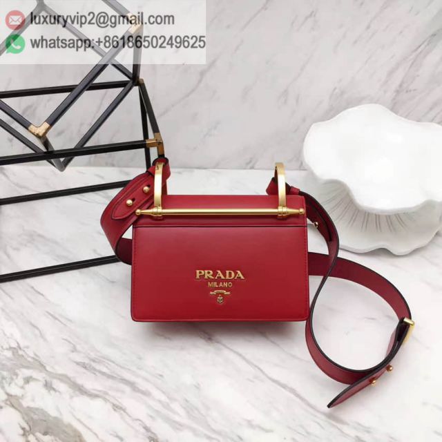 PRADA Red Leather 1BD075 Women Shoulder Bags