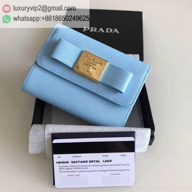 PRADA Blue Leather Short 1MH840 Women Wallets