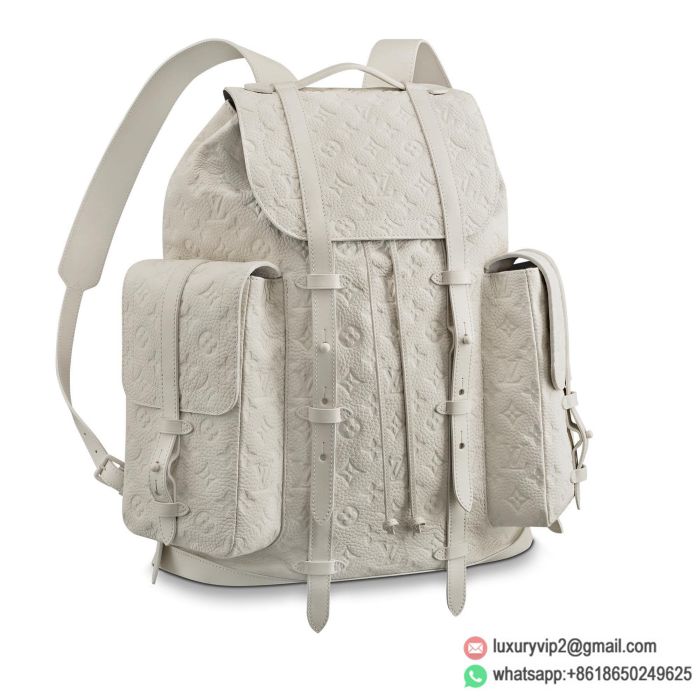 LV M53286 White Taurillon Christopher Large Backpack Bags