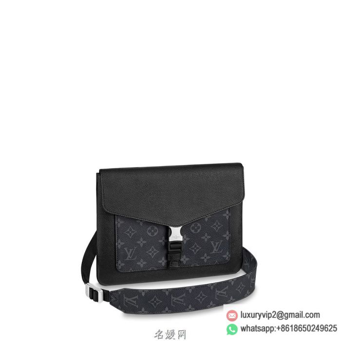 LV M30413 Taigarama Taiga Leather Outdoor Flap Black Messenger Shoulder Bags