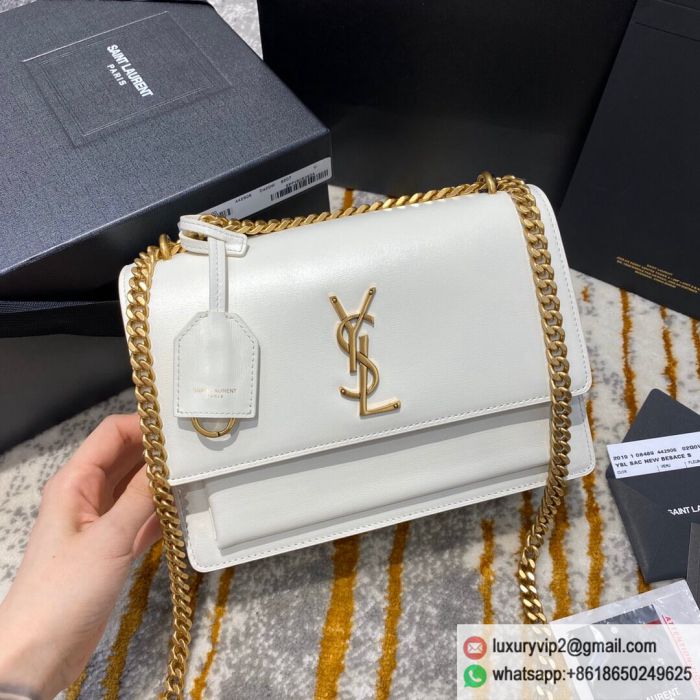 YSL sunset 22 442906 White Gold Buckle Shoulder Bags