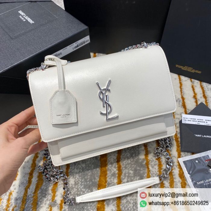 YSL sunset 22 442906 White Silver Buckle Shoulder Bags