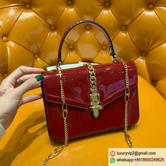 Gucci Sylvie 1969 Patent Leather mini 589479 1J70G 6638 Tote Bags