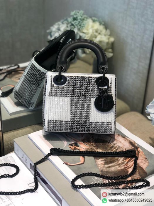 Dior Black White Grid# mini Tote Bags