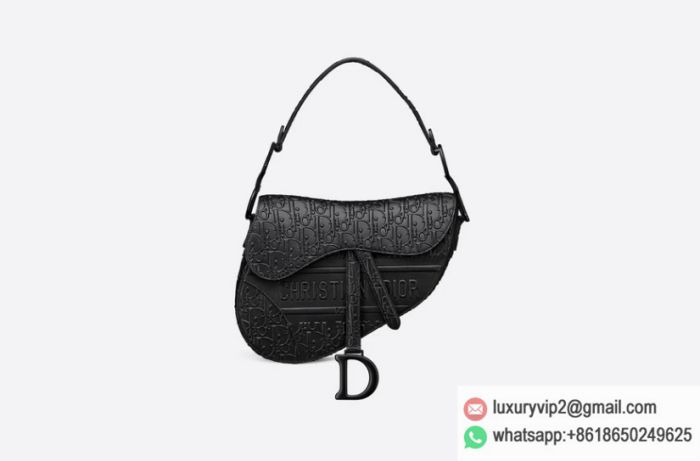 Dior OBLIQUE Embroidery Black Leather saddle Tote Bags