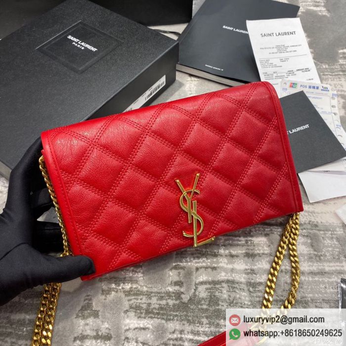 YSL Becky Lambskin Chain 585031 Red Shoulder Bags