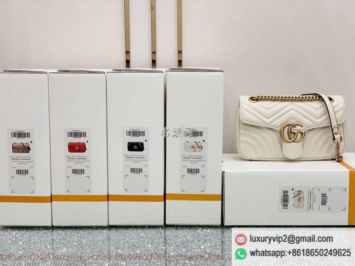 Gucci GG Marmont Medium Chain Crossbody 443497 White Shoulder Bags