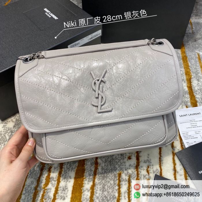 YSL NIKI Medium 498894 Silver Gray Shoulder Bags