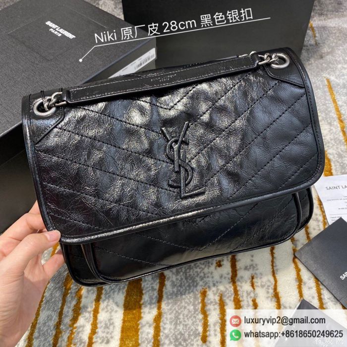 YSL NIKI Medium 498894 Black Silver Buckle Shoulder Bags