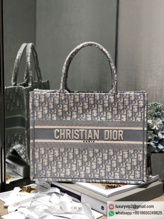 Dior Small Gray DIOR OBLIQUE BOOK TOTE 36.5CM Shopping Bags