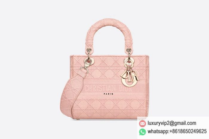 Dior Medium Pink Embroidery Lady D-Lite M0565JREY_M957 Tote Bags