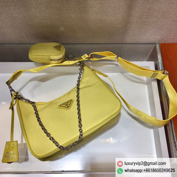 Prada 2020 Nylon Hobo 3-in-1 Chain 1BH204 yellow Shoulder Bags