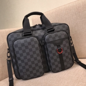 LV men's black grid briefcase Handbag