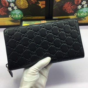 Gucci Signatere classic men's leather single pull full open Wallet