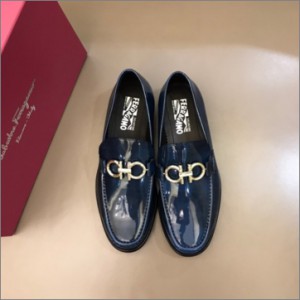 Ferragamo leather outsole dark blue men's business Shoes