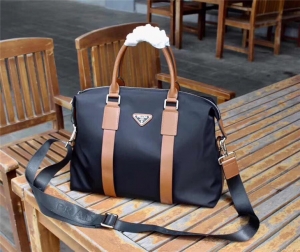 PRADA nylon material saffiano leather trim men's Handbag
