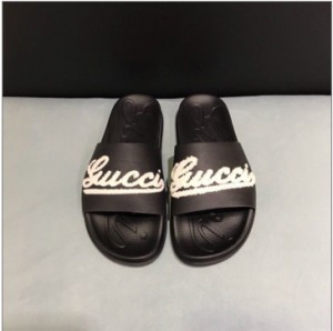 Gucci imported cowhide embossed black men's slippers