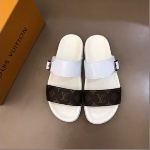 LV material luxury men's presbyopia white slippers