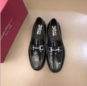 Ferragamo leather outsole black men's business Shoes