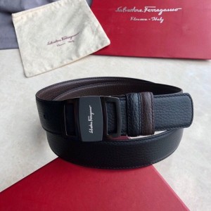 Ferragamo men's belt stainless steel acrylic metal clip buckle imported first layer cowhide lychee pattern double-sided belt
