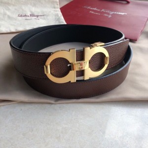 Ferragamo men's belt stainless steel metal clip top layer cowhide pearl belt