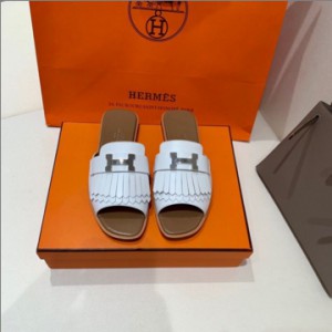 Hermes H Home 2020 latest H drag tassel fish mouth palladium plated H buckle ladies slippers