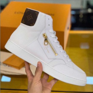 LV white technical mesh and iconic Monogram canvas men's high-top sneakers