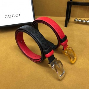 synchronization new Gucci ladies belt imported double-sided first layer cowhide black and red double-sided