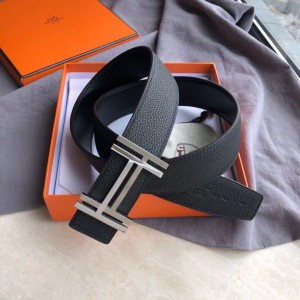 Hermes belt men's stainless steel duplex buckle leather lychee belt