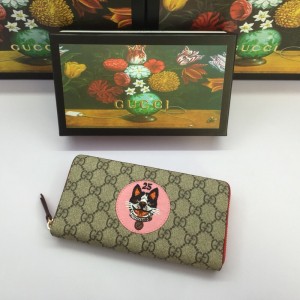Gucci Women's Embroidered Bosco Year of the Dog New Year Long Zip Wallet