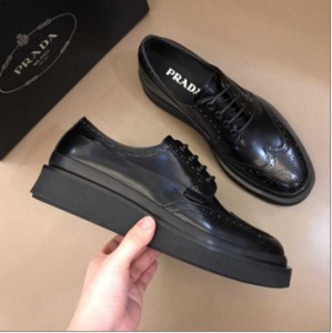 PRADA 2020ss-level perfect men's thick-soled lace-up Derby Shoes
