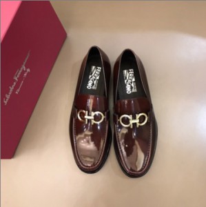 Ferragamo leather outsole brown men's business Shoes
