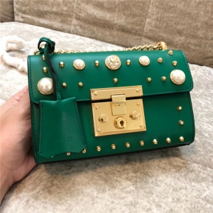 Gucci green leather and pearl small women's shoulder bag