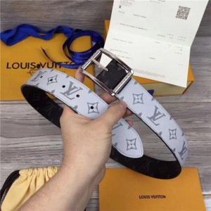 MP036 Louis Vuitton Classic Print Hand-stitched Contrast Color Men's Pin Buckle Belt Black With White