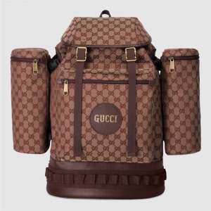 562911 Gucci Men's Backpack Floral Pattern Velvet Silk Jacquard Large Gucci Double Backpack Dark Brown