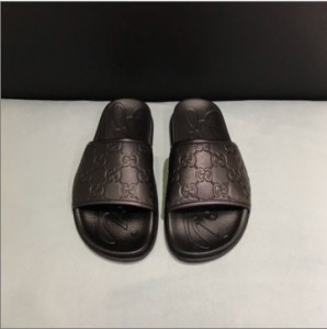 Gucci imported cowhide embossed embroidery men's black slippers