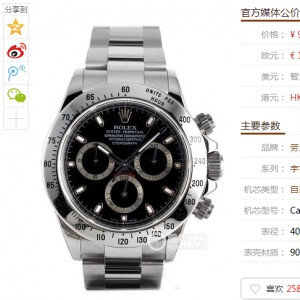 JH produced the V2 top version of the Rolex Cosmograph Daytona series 116520-78590 black disc watch