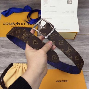 MP036 Louis Vuitton Classic Print Hand-stitched Contrast Color Men's Pin Buckle Belt Brown With Blue