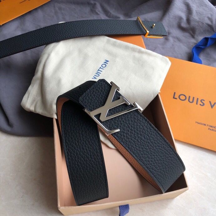 LV belt Louis Vuitton counter hanging buckle double-sided lychee lychee belt silver and gold ...
