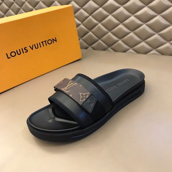 LV men's black slippers [G5EF1A12B744393600] - $100.00 : LuxuryDeals ...