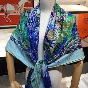Hermes Scarf Sintra Garden' Handmade Curled Cashmere Silk Scarf