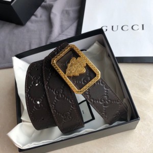 Gucci belt Gucci double G embossed head layer cowhide black metal buckle 3.5cm belt