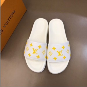 LV 2020 new color upper leather upper layer leather L home new men's slippers