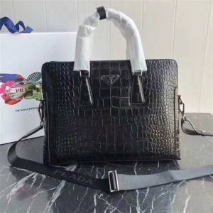 PRADA men's briefcase-PRADA 's latest hot style double Zip private goods men's Handbag