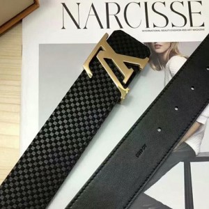 LV men's belt LV belt head layer cowhide pressed thirteen small grid face fashion casual style