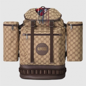 562911 Gucci silk thread jacquard large Gucci men's backpack camel