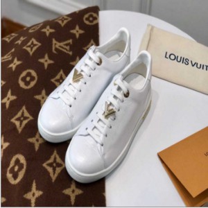 LV leather lining ladies white sneakers