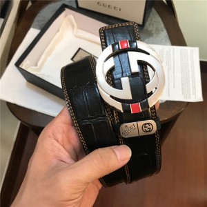 Gucci double G palladium-plated rubber belt for men