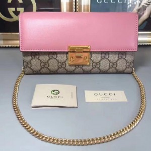 2019 new Gucci women's leather printing gold buckle chain bag